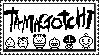 stamp that reads 'tamagotchi' in messy text