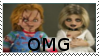 stamp of chucky and tiff from the Child's Play movies with the text 'OMG'