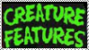 stamp that reads 'creature feature' in green letters